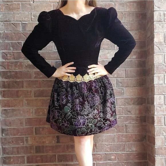 Vintage black/red velvet  Scott  McClintock Dress - Picture 1 of 10